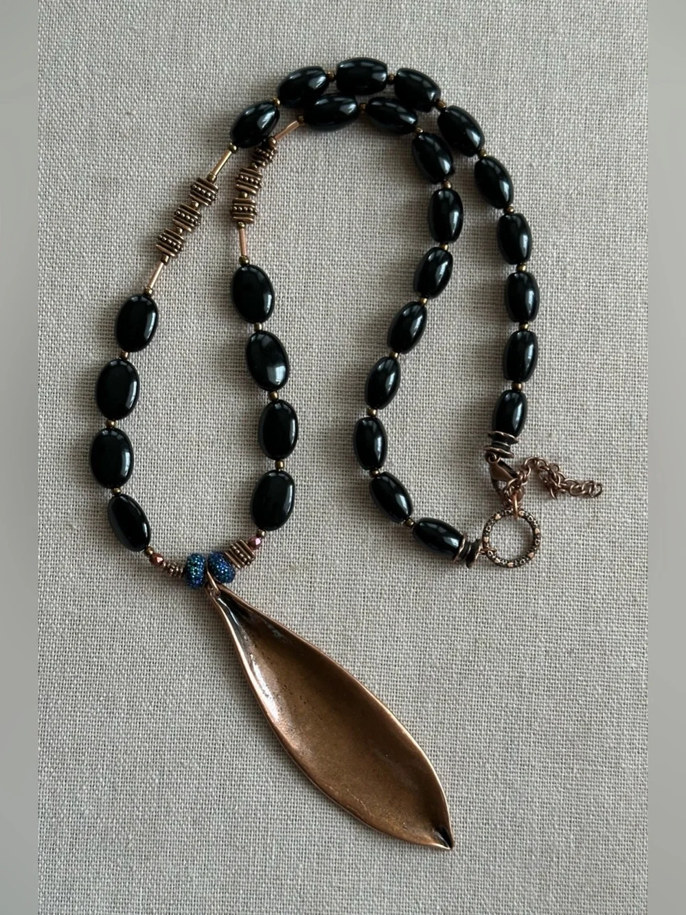 26-1/2 inch Onyx and Copper bead necklace NWOT